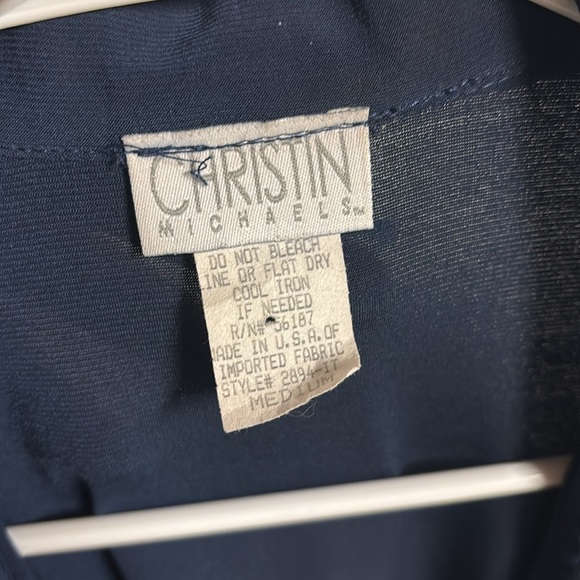 Christin Michaels. Elegant Navy Blue Wrap Dress. Size Medium - Picture 2 of 8